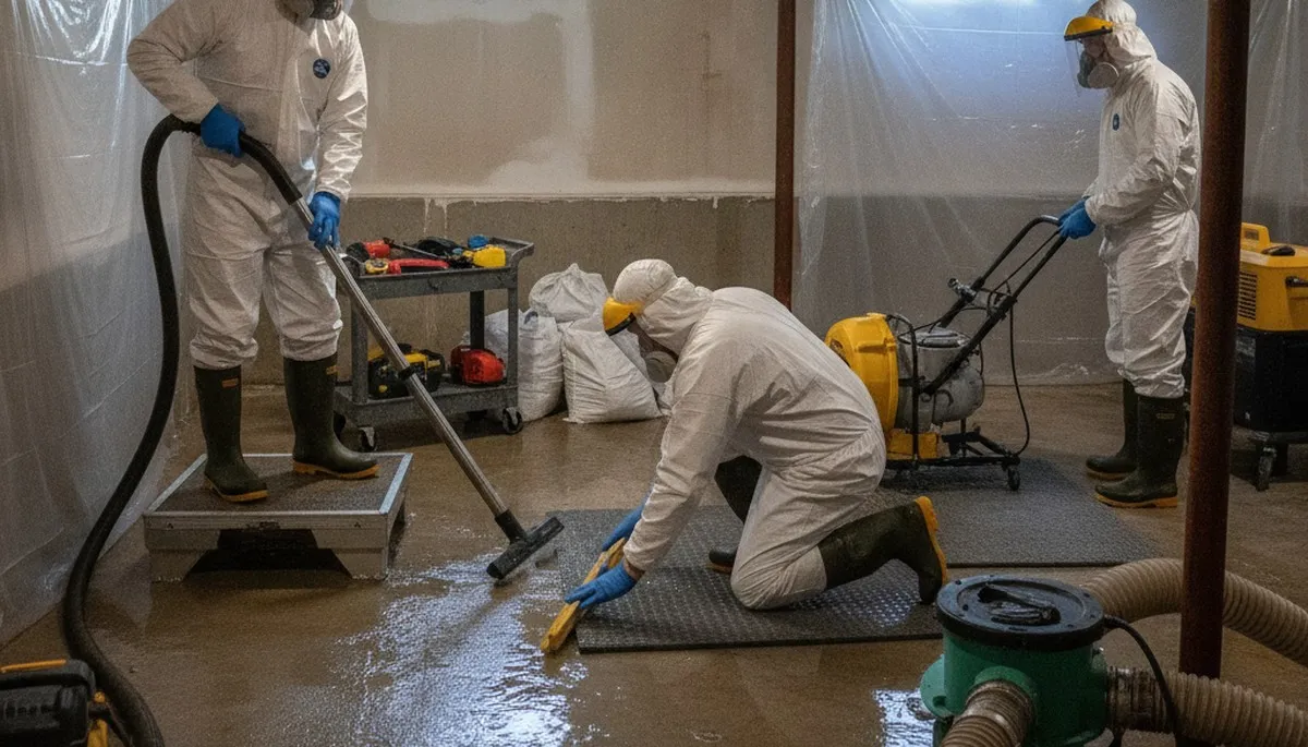 Birmingham, AL basement flood cleanup by water damage restoration team removing standing water