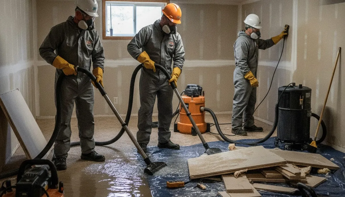 Birmingham, AL technicians cleaning up burst pipe water damage in a home