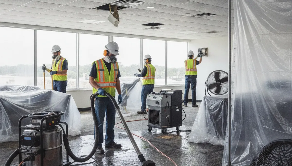 Commercial water damage restoration team in Birmingham, AL responding to flood and pipe damage