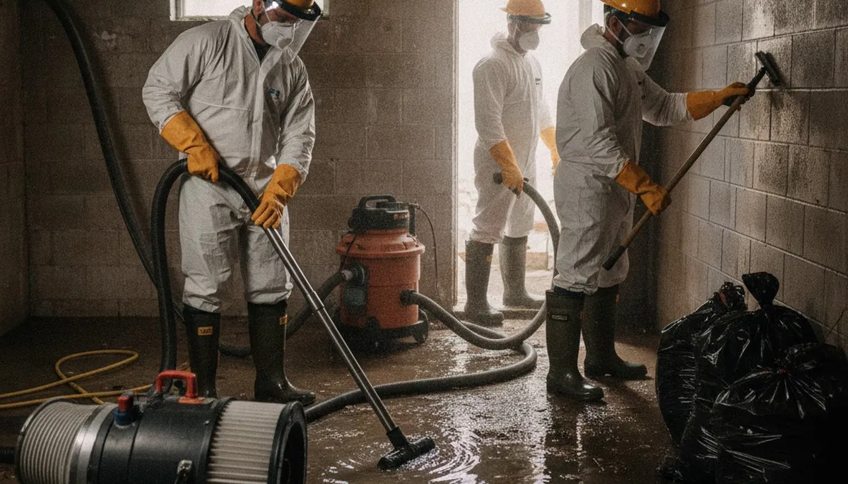 Sewer backup cleanup team restoring a Birmingham, AL home after water damage