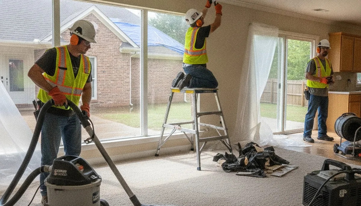 Water damage restoration crew in Birmingham, AL providing emergency cleanup and drying services