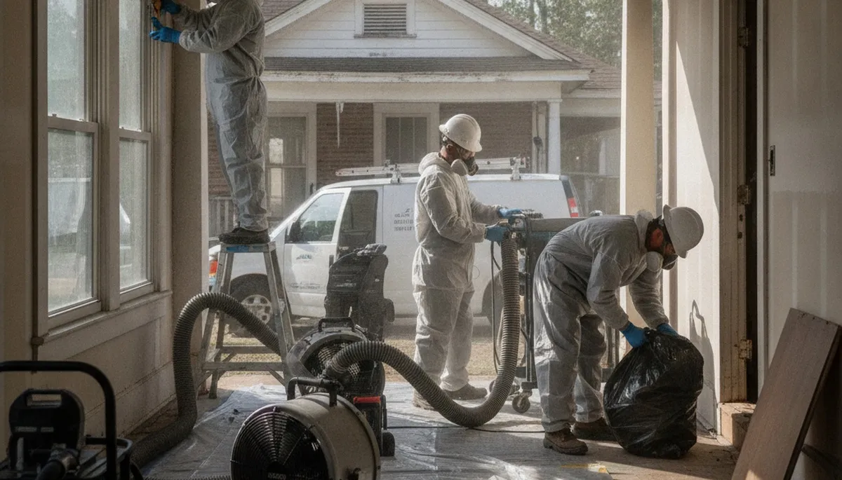 Water damage restoration crew in Birmingham, AL assessing water cleanup and drying services