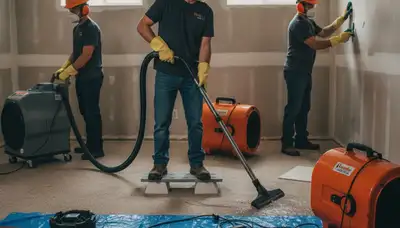 Water damage restoration crew in Birmingham, AL extracting water from a flooded home interior